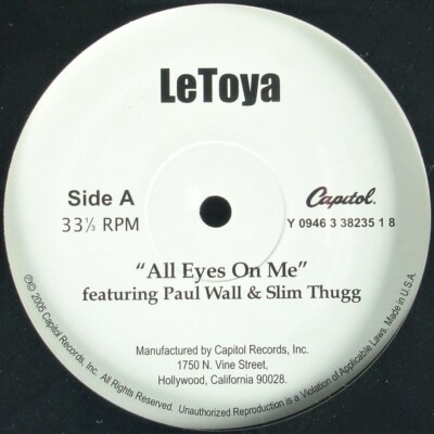 LETOYA / PAUL WALL / SLIM THUG ''ALL EYES ON ME'' 2005 12'' VINYL 3 MIXES *SEALED*