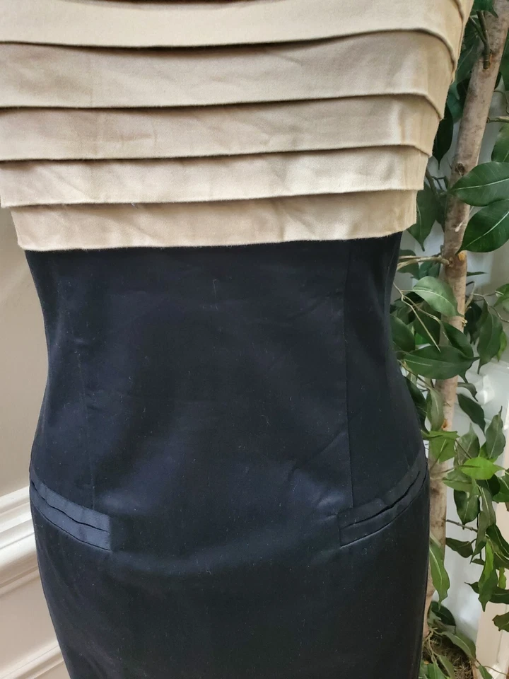Vestido para mujer Maggy London negro y beige cuello cuadrado sin mangas hasta la rodilla 10P Foto 3 de 4