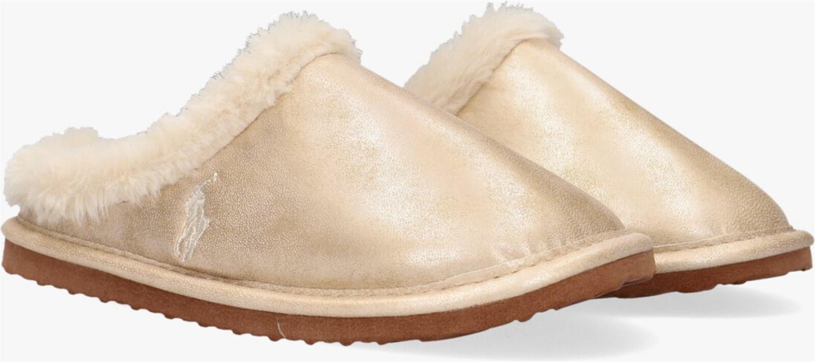 PANTOFOLA D’ORO Polo Ralph Lauren oro Charlotte Scuff pantofole slide mule donna 10 pelliccia sintetica nuova con scatola