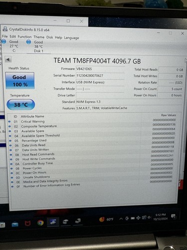 Team Group carder T 4TB M.2 2280 4TB (TM8FP4004T0C101) SSD 100% Good health 0W - Afbeelding 4 van 6