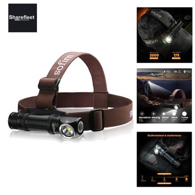 Sofirn HS40 Kopflampe 2000 Lumen, Stirnlampe mit 8 Helligkeits modi, Typ C Wi...