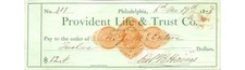 1876 Provident Life & Trust Check Philadelphia Banking Document, PA Ephemera
