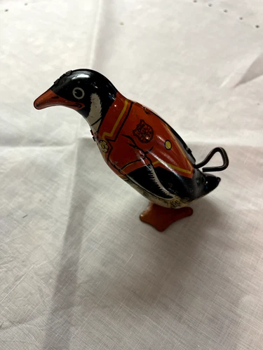 Vintage 1930’s 1940’s J. Chein Tin Litho Wind-Up Waddling Penguin Toy