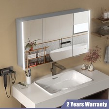LED Lighted Medicine Cabinet 3 Doors Wall Mounted Bathroom Mirror with Storage