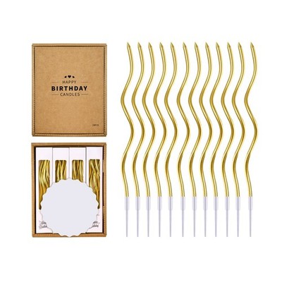 48-Count Gold Spiral Long Thin Metallic Candles for Birthday Party Decorations