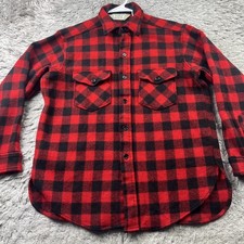 LL Bean Shirt Mens L Red Old Friends Vintage Flannel USA Made Wool Buffalo Check