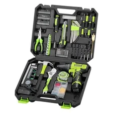 Cordless Drill Tool Set: 12V Power Drill Tool Kit with Battery & Charger, Green