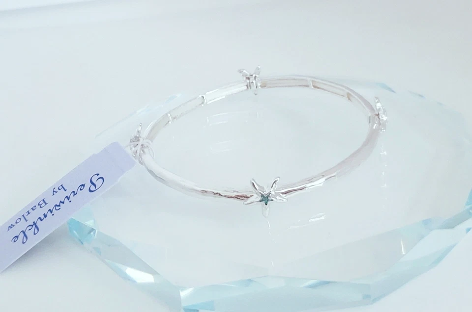 Periwinkle By Barlow Delicate Silver-Tone & Aqua Stretch Starfish Bracelet - Image 4 of 4