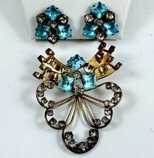 Retro 1940s M&S 12K Gold Filled Pink Paste & Rhinestone Fan Spray Brooch — listing 2