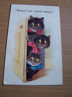 Cat Vintage Postcard Comique Series Where's my Sweetie Hiding 1926