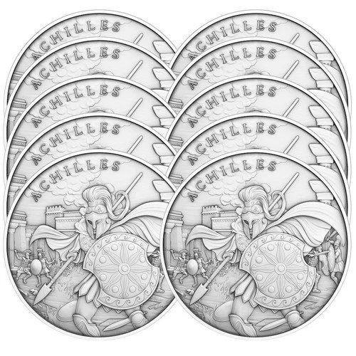 Lot of 10 - 1 Troy oz Achilles Design .999 Fine Silver Round