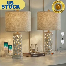 3-Way Dimmable 22'' USB A+C Touch Control Table Lamp Set of 2