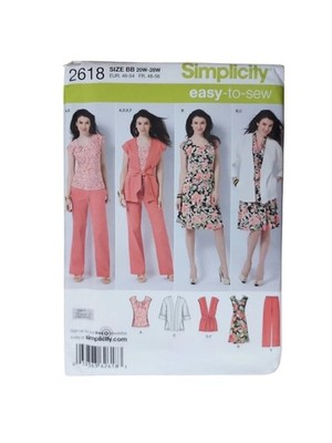 Simplicity 2618 Misses Pants Jacket Vest Scarf Dress & Top Pattern Sizes 20-28