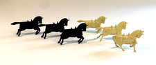 Vtg Original Marx Toy 6 Black White Knight Running War Horses Medieval Soldier