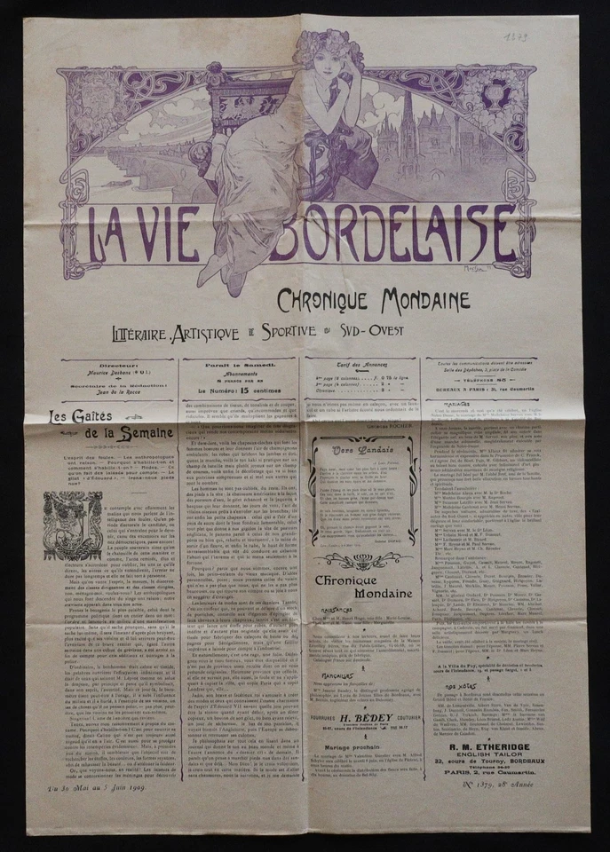 1909 LA VIE BORDELAISE #1379 illustrateur MUCHA Art Nouveau Jugendstil - Photo 2/4