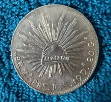 1885 Zs JS Mexico 8 Reales Silver Cap & Rays Zacatecas Raw High Detail