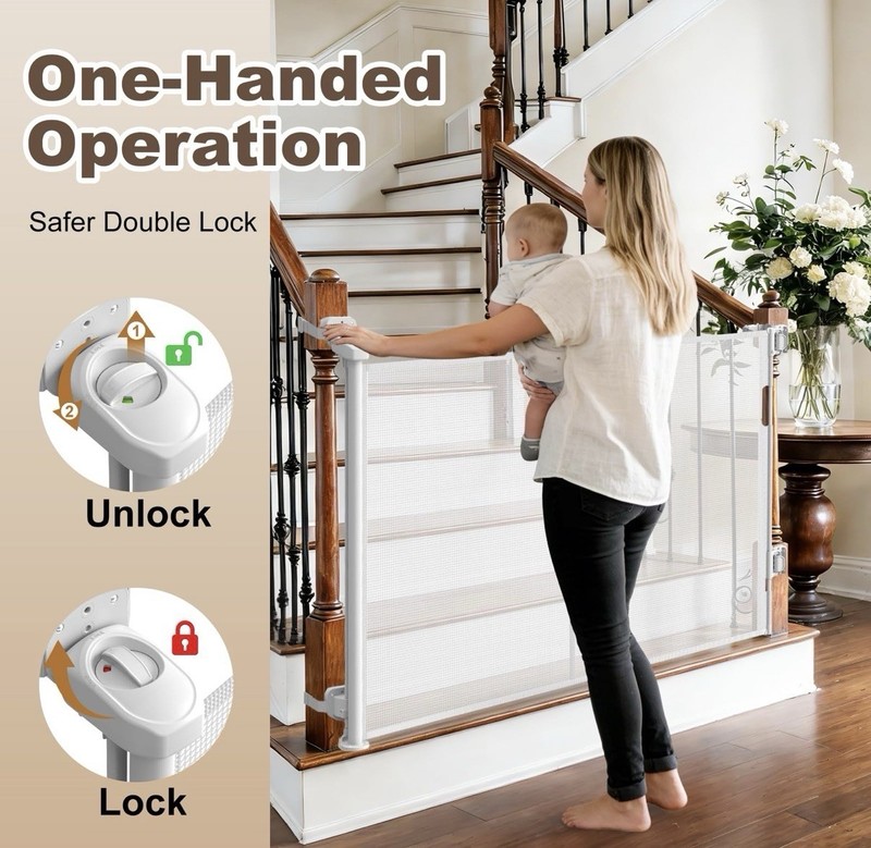Retractable Baby Gate for Stairs And Banister 55 X 33” over $80 On Amazon