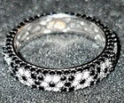 Suzy Levian Sterling Silver CZ Black & White Flower Eternity Band Ring Size 8.5