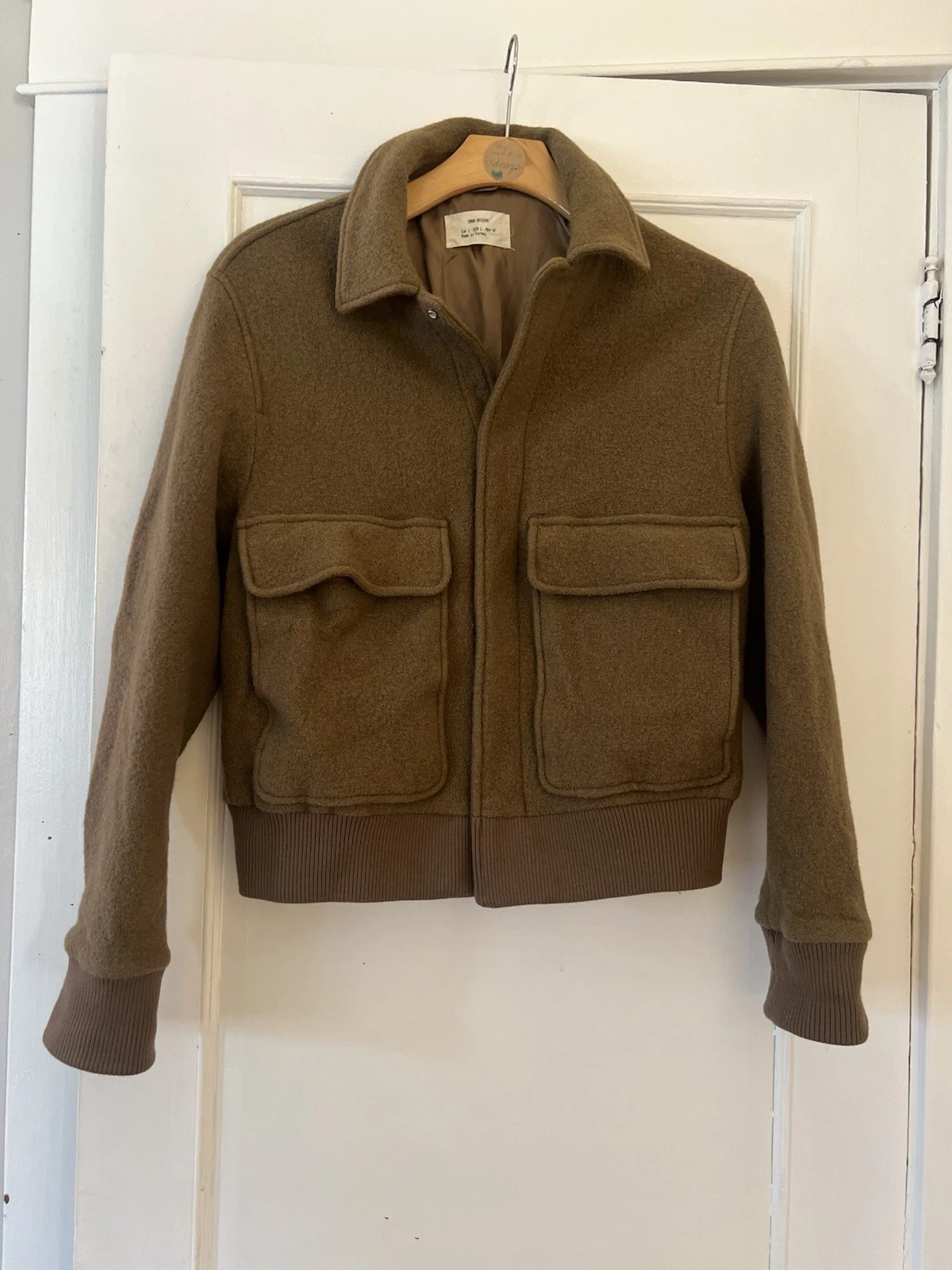 ZARA Origins BOMBER JACKET Aviator Size L Wool Exterior Quiet Luxury Old Money - product detail image 2