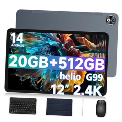  T40PRO Android 14 Gaming Tablet, 2.4K 12 Inch, Helio Tablet+Accessories Gray