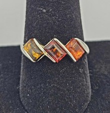 Vintage Sterling Silver Amber Cabochon Ring Size 9 Modernist 925 - 2.8g