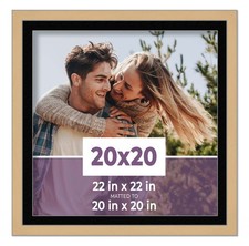 20x20 Frame Natural With Black Picture Mat For 20x20 Photo - Natural 22x22 Frame