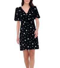 New Eliza J Women's Velvet Floral Sequins Puff Sleeve Mini Dress Black Size 8
