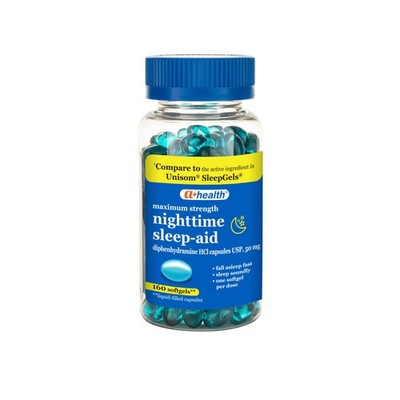 A+Health Nighttime Sleep Aid Diphenhydramine 50mg 160 Count (Pack of 1), Blue 