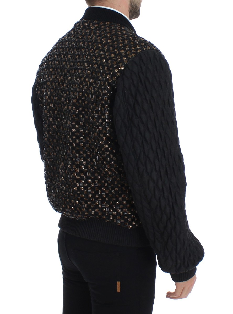 DOLCE & GABBANA Jacket Black Sequined Goatskin Coat EU48