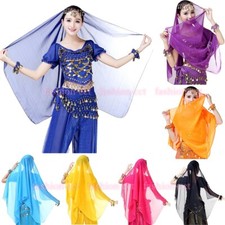 Chiffon Kopf Schal Bauch Tanz Kostüme Haar Schal Metall Münzen Gesicht Schleier