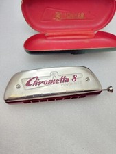 Vintage M Hohner Chrometta 8 Harmonica Case Key Of C