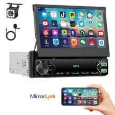 7" Single 1DIN Flip Car Stereo Bluetooth FM DS TF USB Mirror link MP5 + Camera