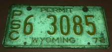 1972 Wyoming PSC Permit License Plate Tag  6 3085