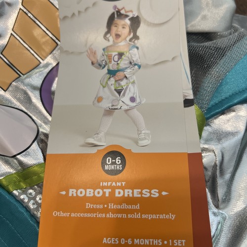 Hyde and Eek Boutique Girls' 0-6 Months Robot Dress & Headband Full Costume - 第 2/4 張圖片