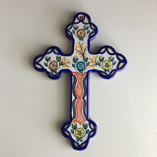 Talavera Mexican Pottery Hand Painted Cross Signed