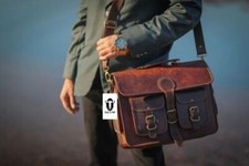 Men's Genuine Vintage Briefcase Satchel Brown Leather Messenger Laptop Bag