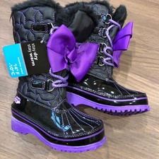 JoJo Siwa Winter Snow Bow Boots Shoes Girl's Size 8 Black Purple NEW NWT