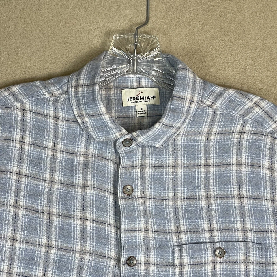 Jeremiah Shirt Mens Small Blue Plaid Short Sleeve Linen Bland Button Up Slim Fit - Image 2 of 4