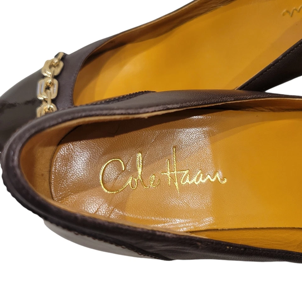 Cole Haan коричневый кожаный каблук на танкетке с золотой цепочкой размер 9 B - Изображение 4 из 4