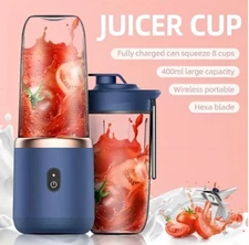 1 PC 400ml Portable Electric Juicer - USB Rechargeable, 6 Blades, Dual Cup - NEW