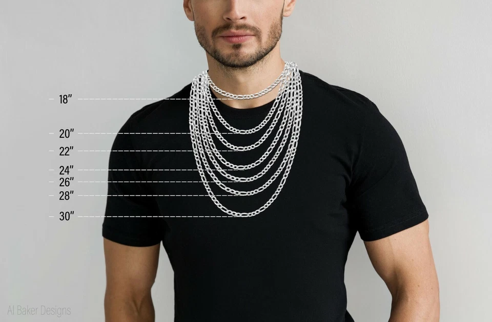 Collar o pulsera de cadena maciza italiana de plata de ley Figaro 925 Italia Foto 2 de 4