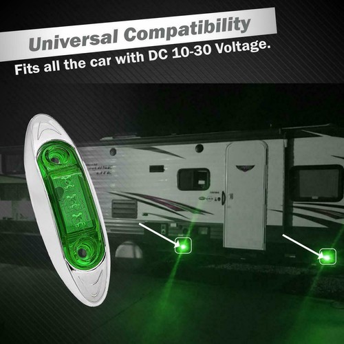 10x Side Marker Green 3-LED Light Indicator Lamp for Trailer Truck Lorry 12V-24V - Picture 4 of 8