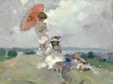 GORGEOUS Children at the Beach Art Print 1920’s Art Deco Impressionism Art