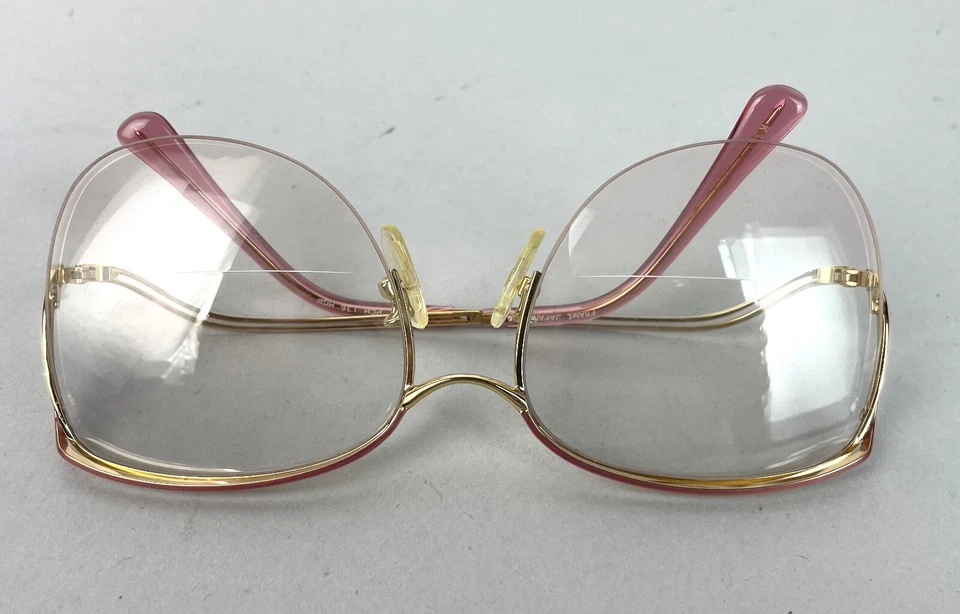 Gafas De Colección Años 70 80 Tono Dorado Polvoriento Rosa Acento Ovaladas Marco Grande JAPÓN Foto 2 de 4