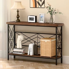 Industrial Console Table for Entryway, Rustic Console Table Behind Couch, 2 T...