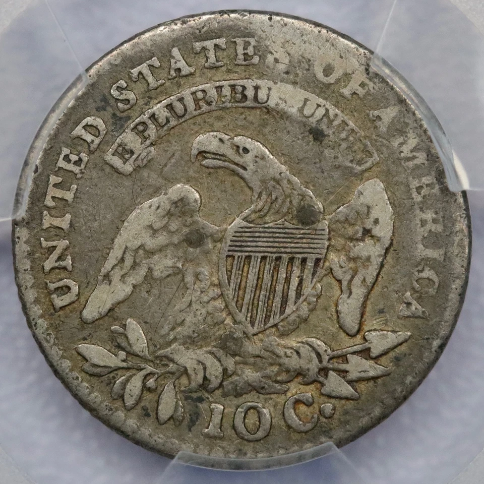 Монета номиналом 10 центов 1814 с большой датой и крышкой — PCGS F 12 - Изображение 2 из 4