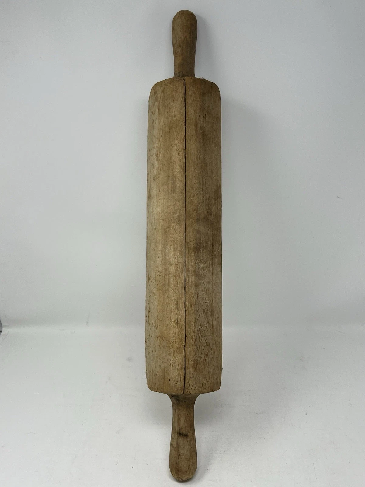 LARGE EARLY PRIMITIVE WOOD 23” Dough ROLLING PIN 1800s Used Worn Pine PATINA!
