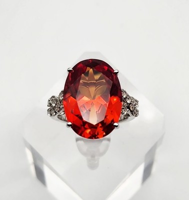 Vintage Sterlingsilber orange Saphir weißer Topas Ring Größe 7 ca. 12 ct tw