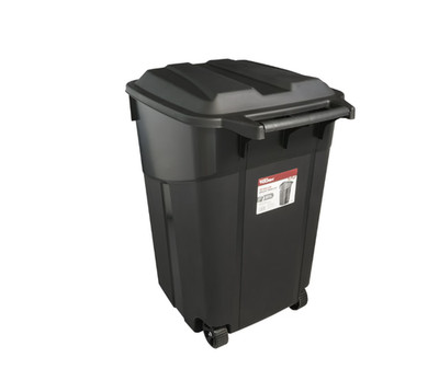 Hyper Tough 45 Gallon Wheeled Heavy Duty Plastic Garbage Can, Attached Lid, Blac