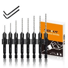 8 Pack Woodworking Countersink Drill Bits Set 3in1, Heavy Duty M2 Pilot Drill...